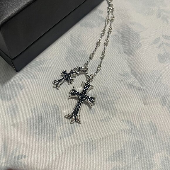 Chrome Hearts Black Diamond 2x Cross Silver Necklace - Picture 10 of 10